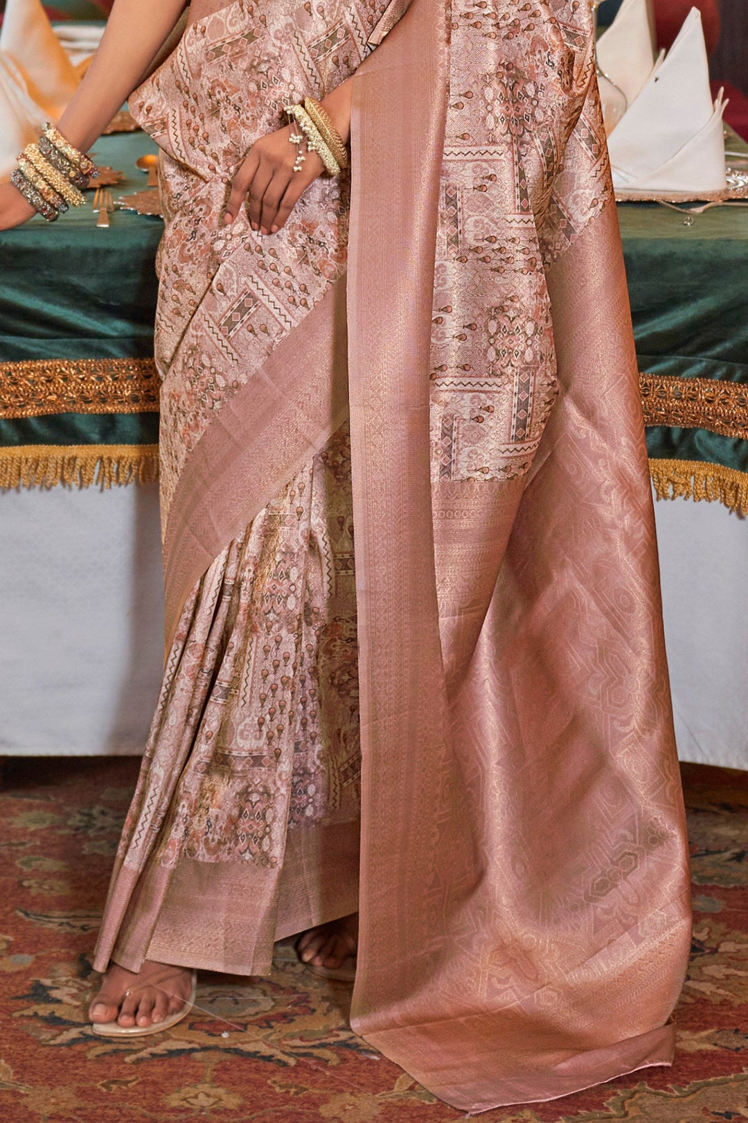 Cream and Peace Digital Printed Silk Saree