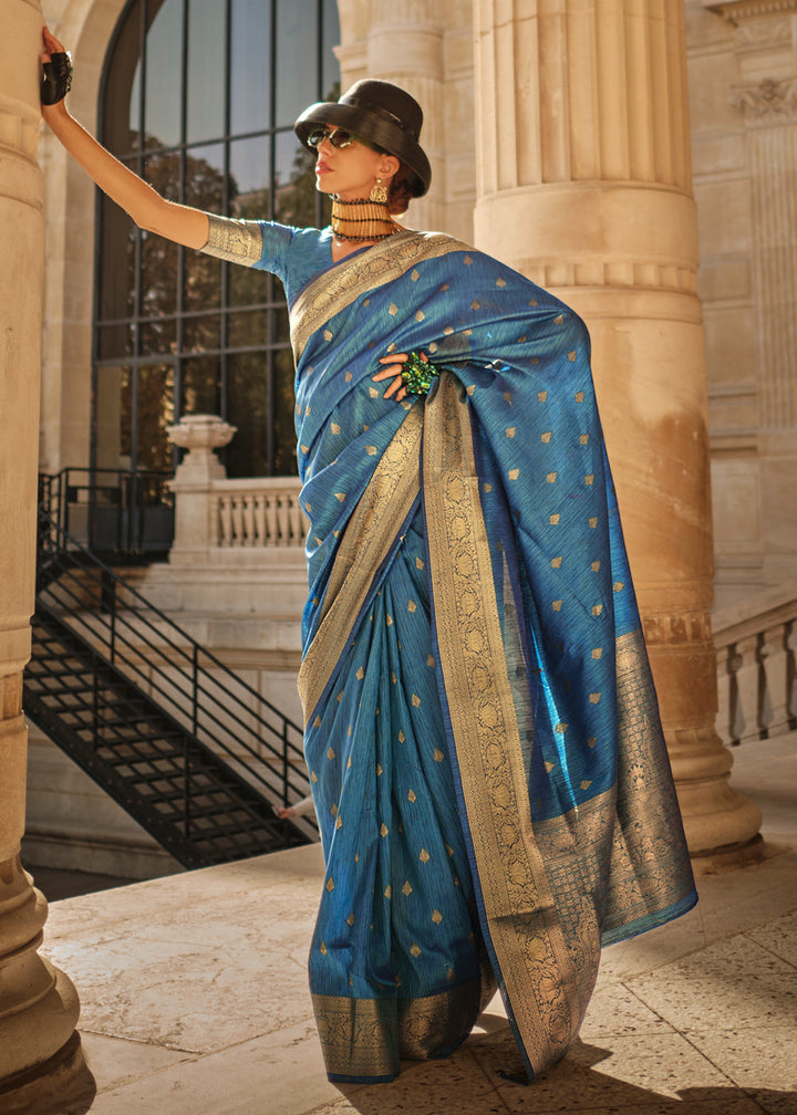 Blue Handloom Weaving khadi silk saree