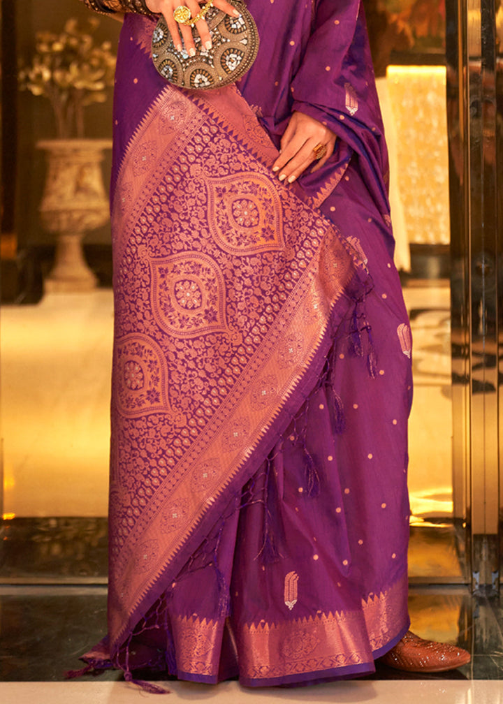 Orchid Purple Zari Handloom Woven Tussar Silk Saree