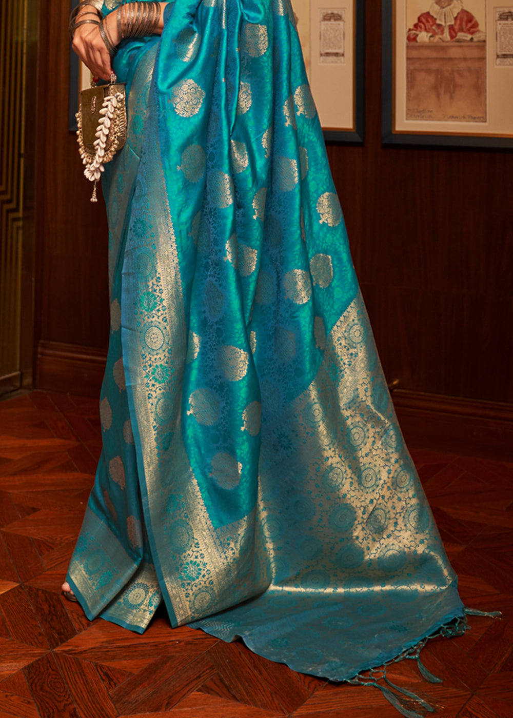 Peacock Blue Woven Banarasi Silk Saree