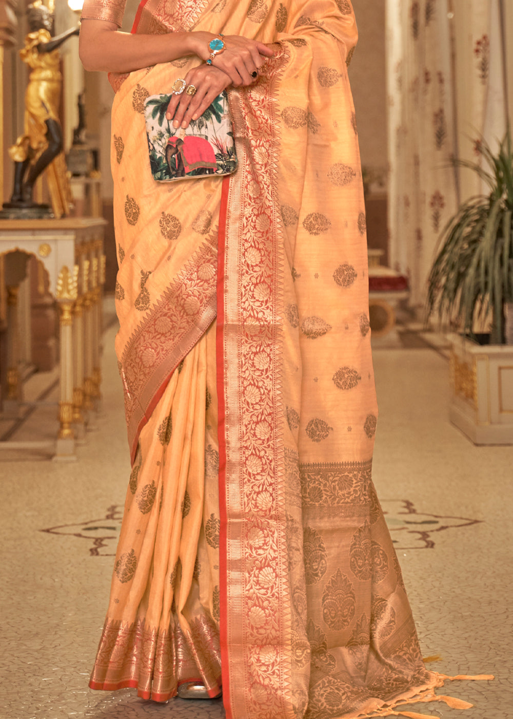 Apricot Orange Woven Tussar Silk Saree