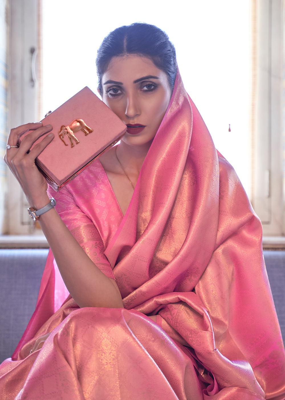 Pink Woven Kanjivaram Silk Saree