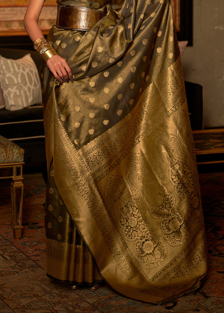 Golden Brown Handloom Woven Silk Saree