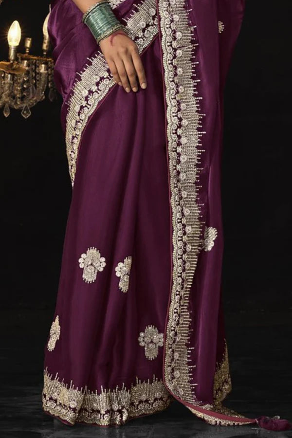 Cherry Pink Tissue Embroidery Designer Saree