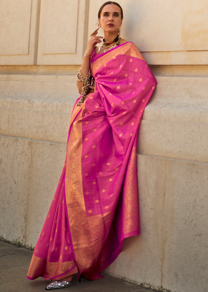 Dark Pink Handloom Weaving khadi silk saree