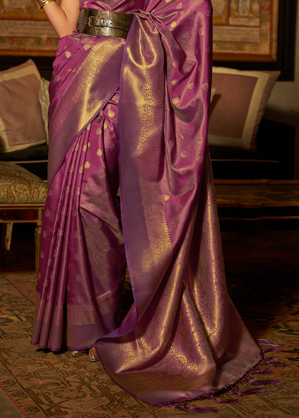 Mulberry Purple Handloom Woven Silk Saree