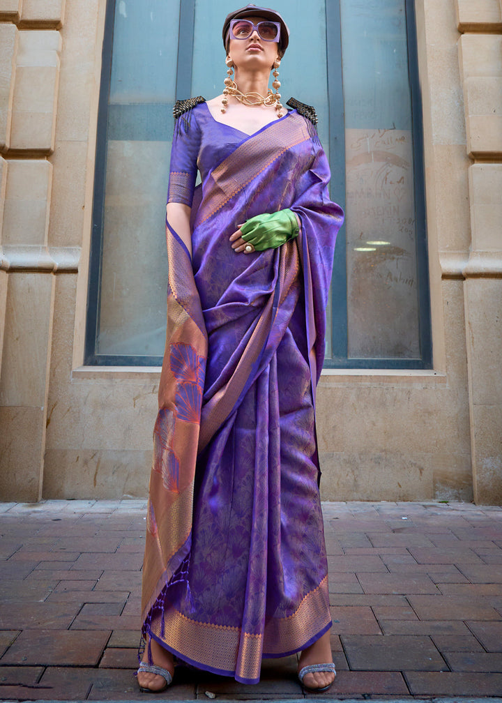 Purple Dual Tone Handloom Woven Organza Silk Saree