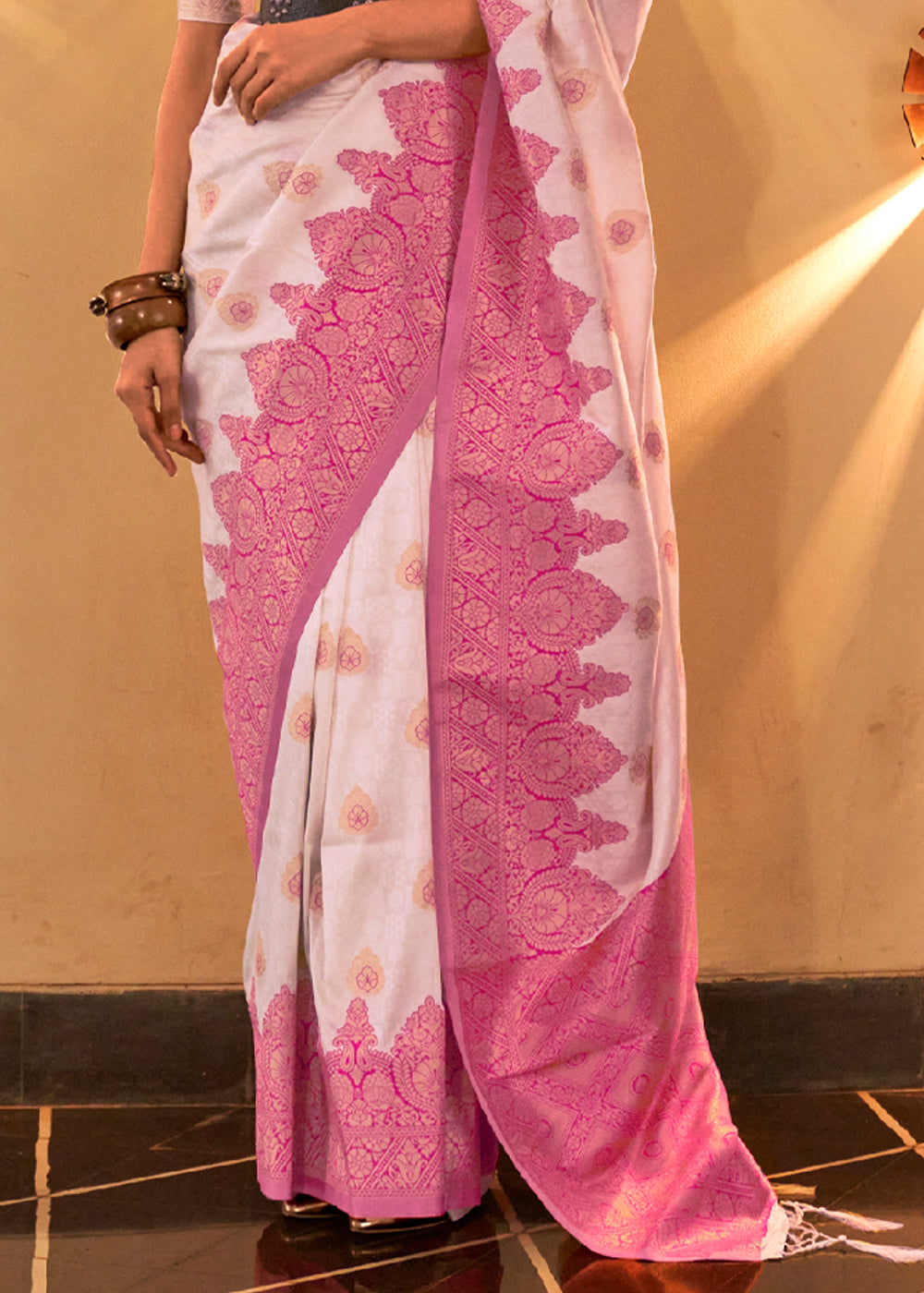 Light Pink Woven Banarasi Silk Saree