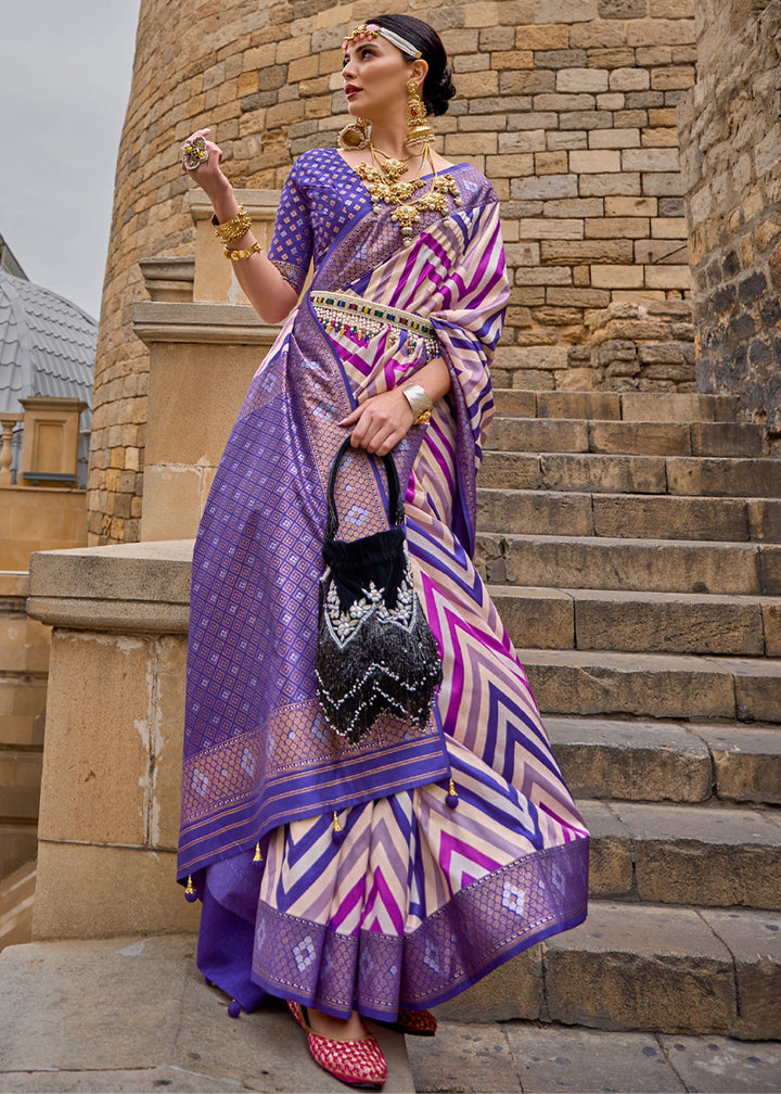 Shaded Purple Printed Patola Saree With Blouse