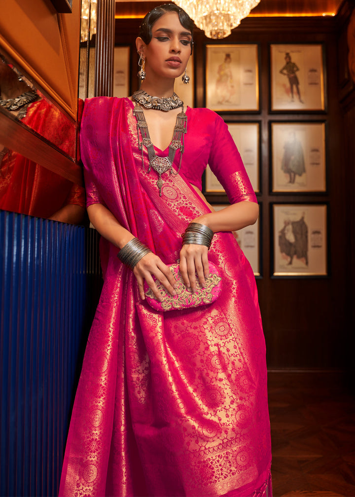 Cherry Pink Woven Banarasi Silk Saree