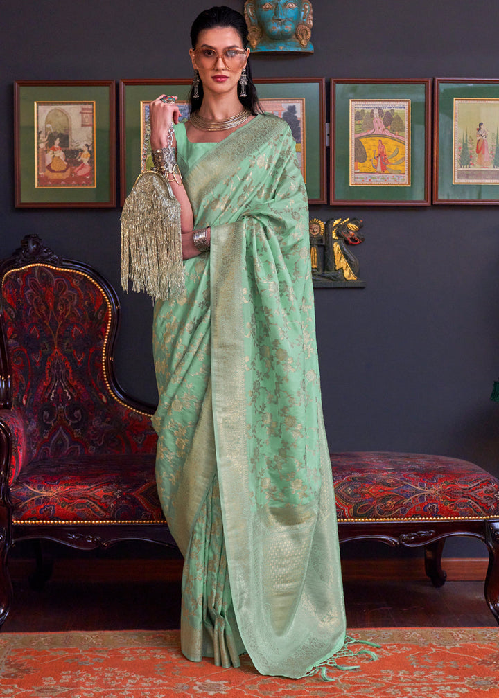 Sea Green Katan Handloom Weaving Silk Saree