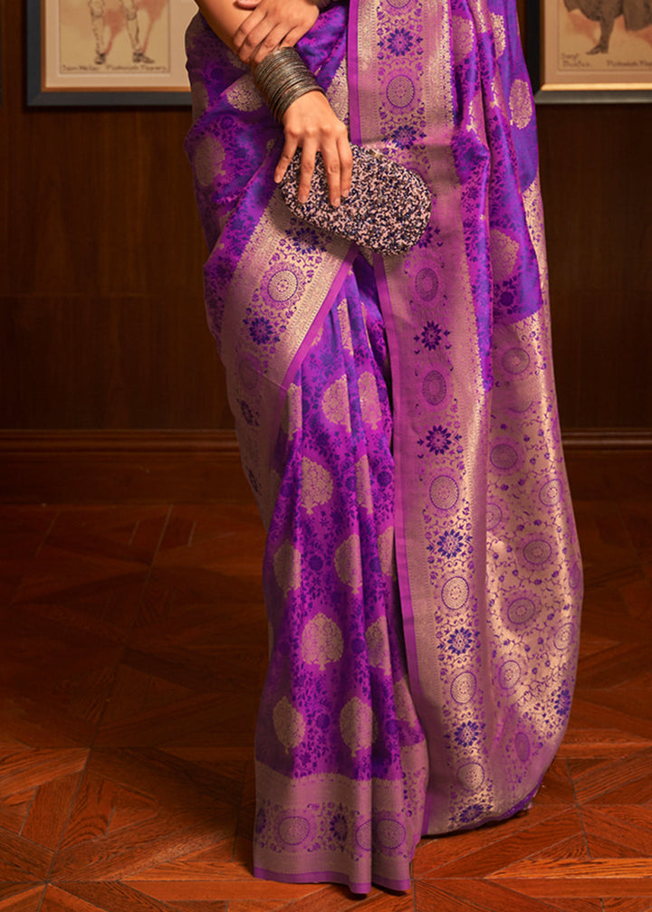 Dahila Purple Woven Banarasi Silk Saree