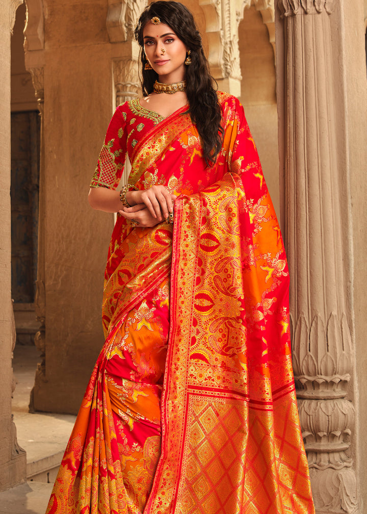 Royal Red Woven Banarasi Silk Saree With Embroidery Designer Blouse