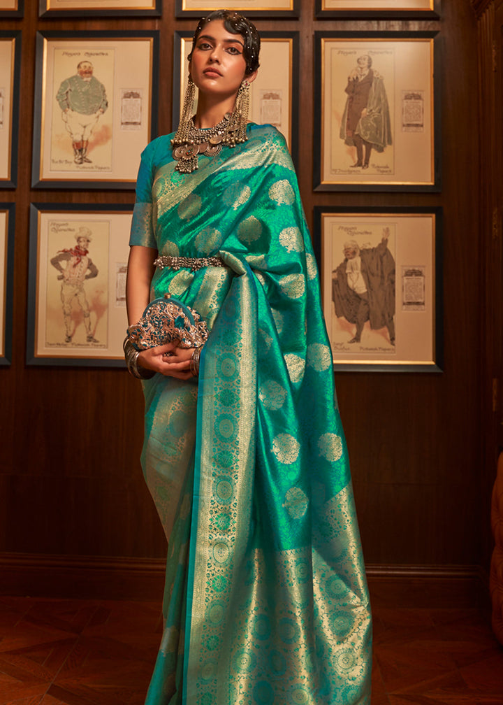 Jungle Green Woven Banarasi Silk Saree