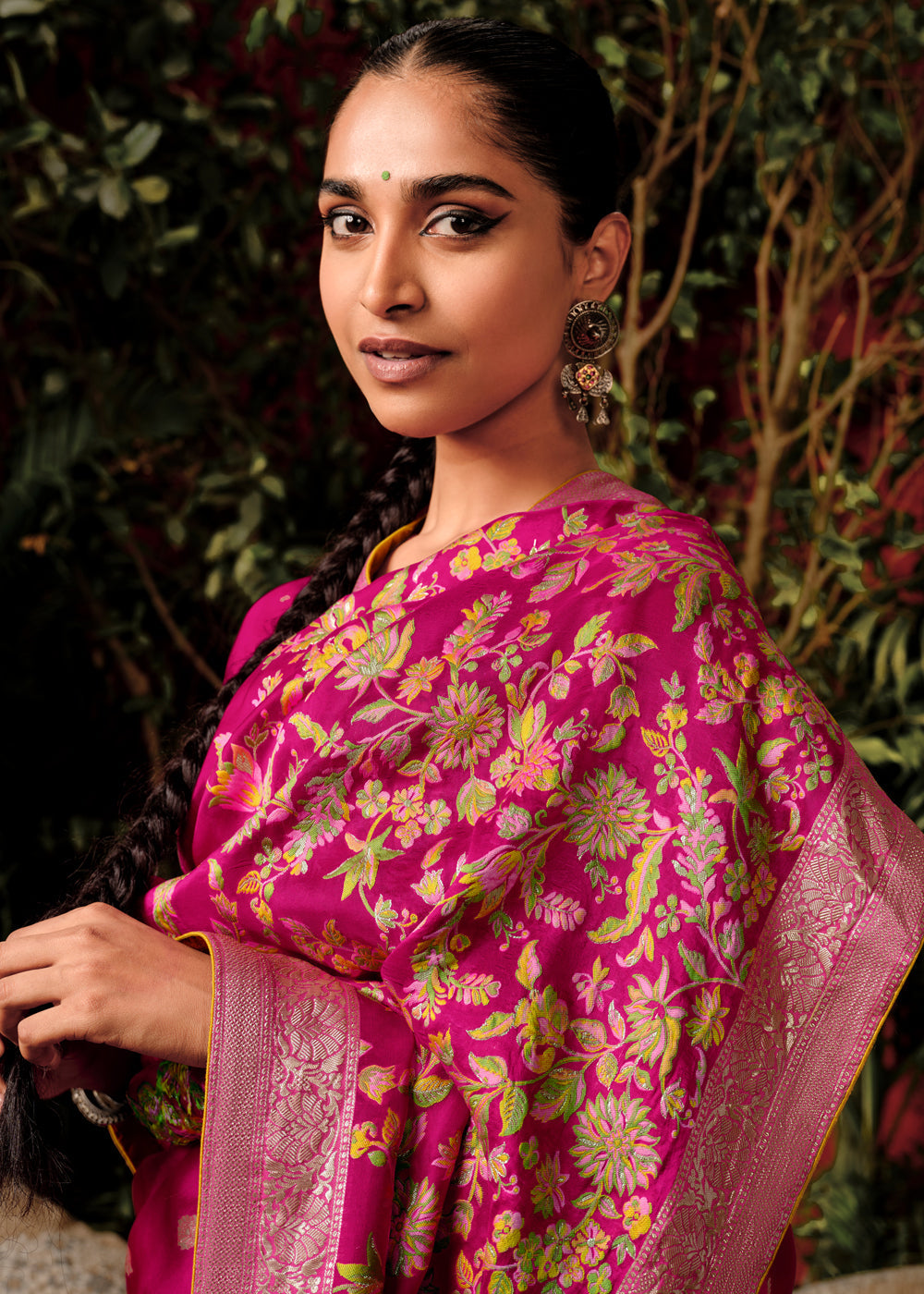 Rani Pink Woven Dola Silk Saree with Blouse