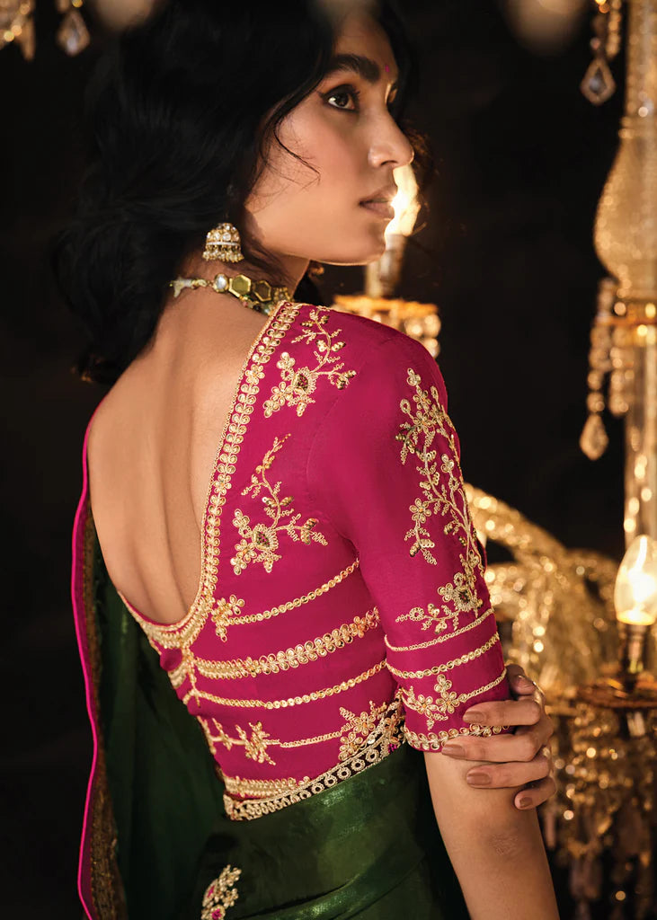 Classy Green Heavy Embroidery Designer Saree