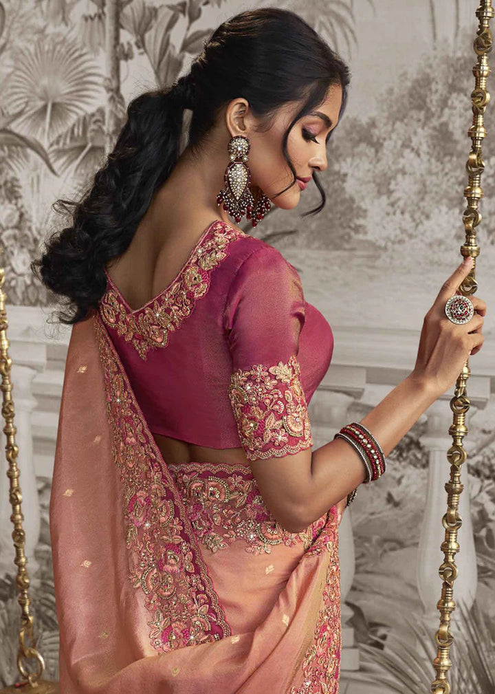 Berry Pink Heavy Embroidery Designer Saree