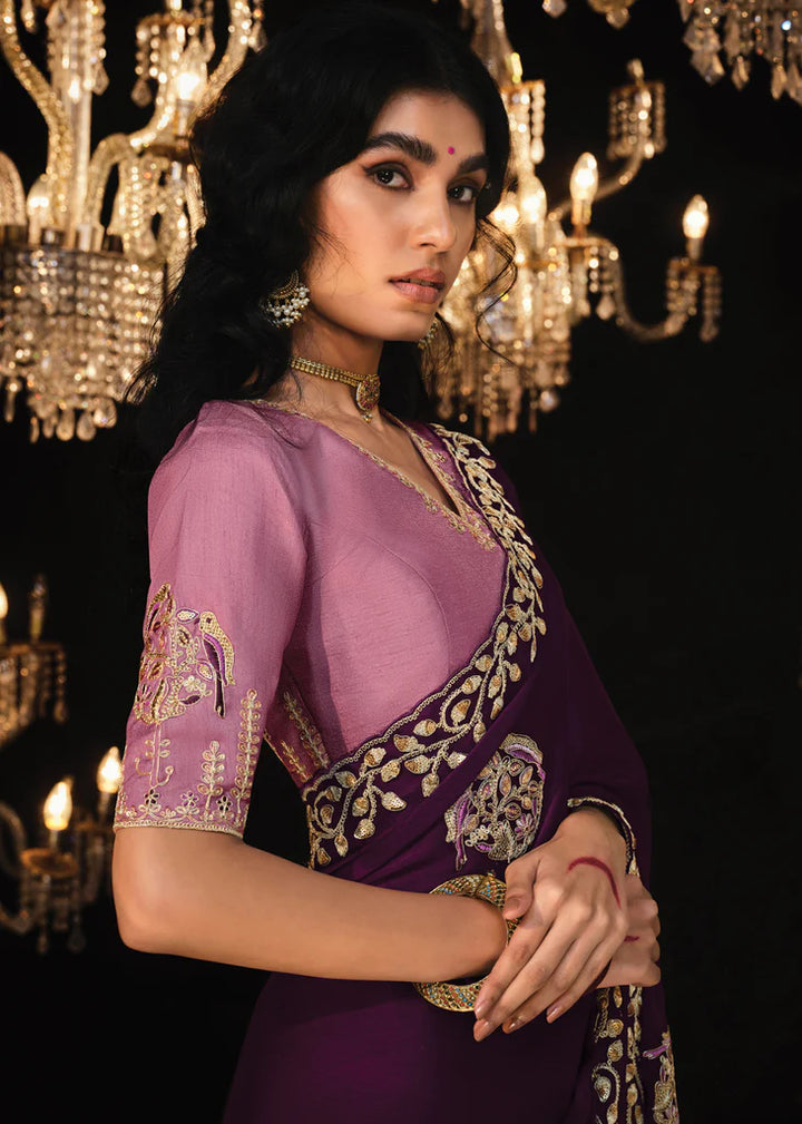 Rich Purple Tissue Embroidery Designer Saree