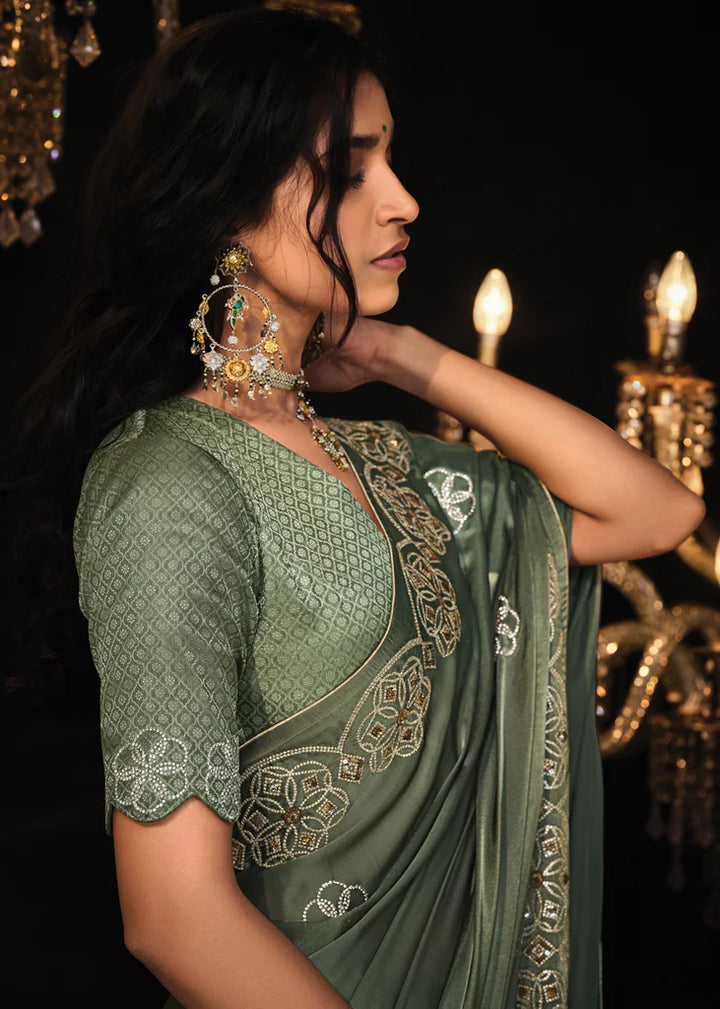 Souf Green Heavy Embroidery Designer Saree