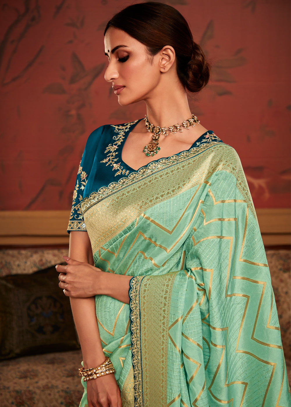 Pista Green Designer Soft Pure Dola Silk Saree