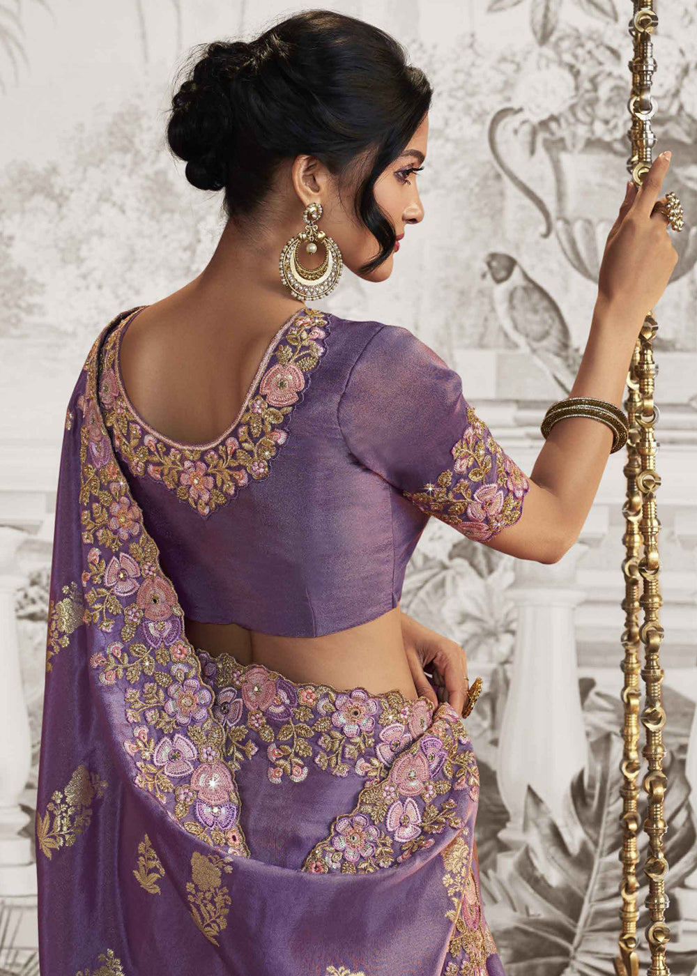 Lilac purple Silk Saree With Designer Blouse