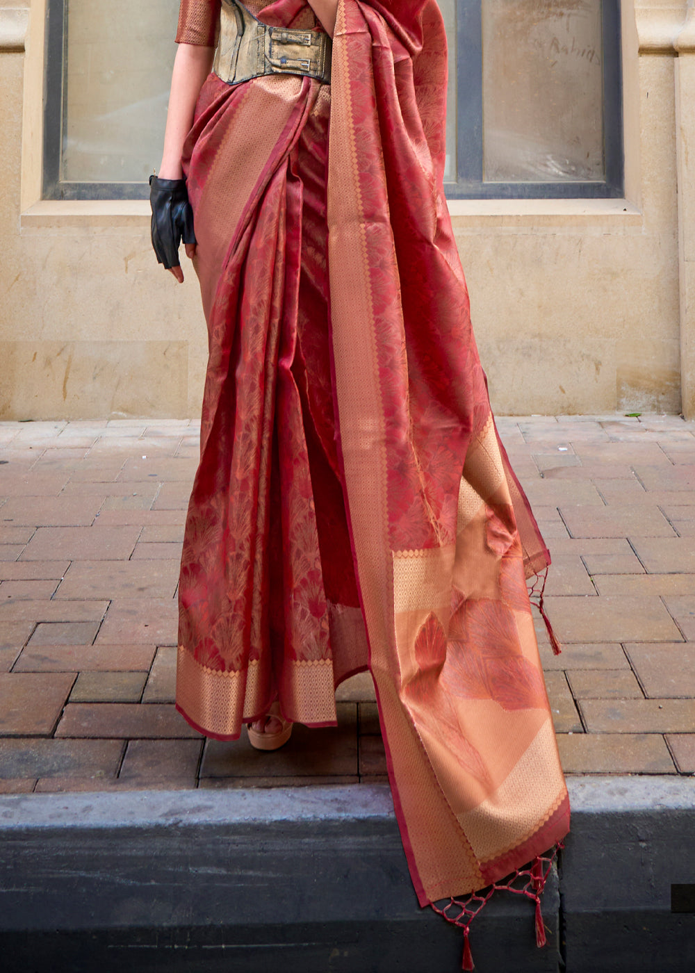 Maroon Red Dual Tone Handloom Woven Organza Silk Saree