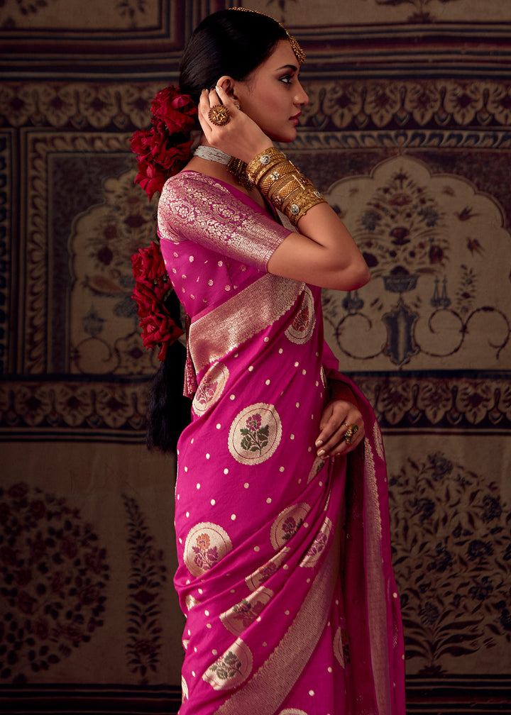 Magenta Pink Woven Georgette Silk Saree