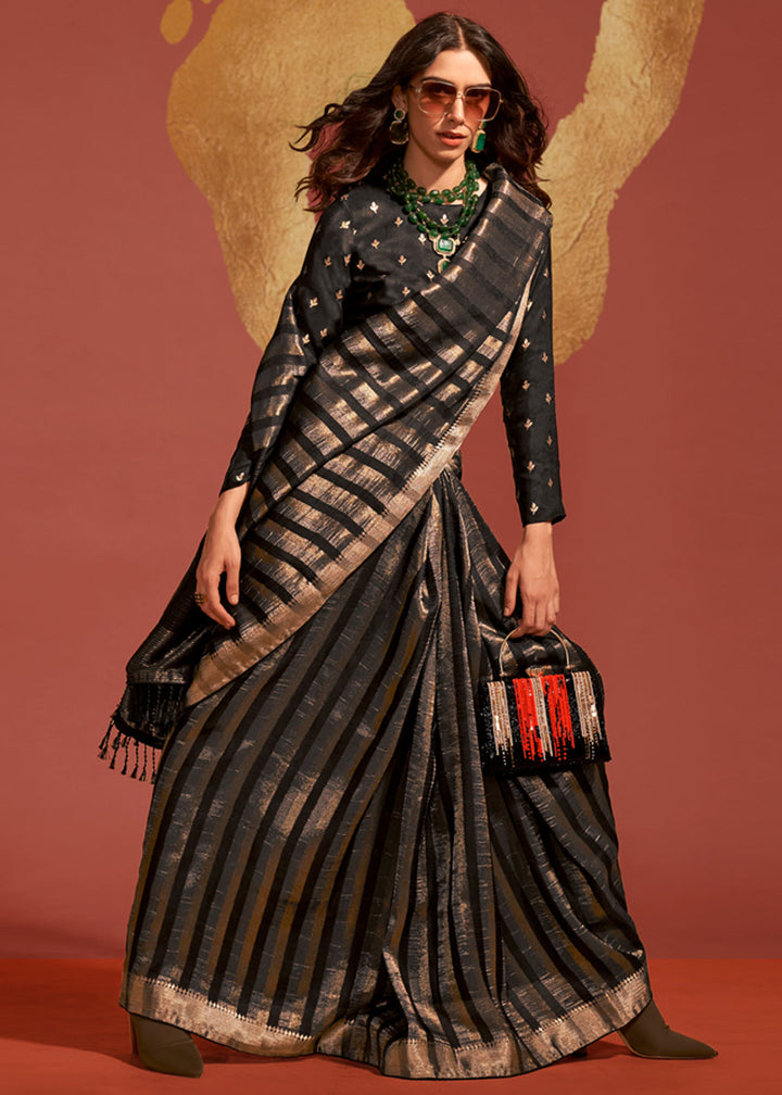 Black Pure Viscose Handloom Weaving Silk Saree