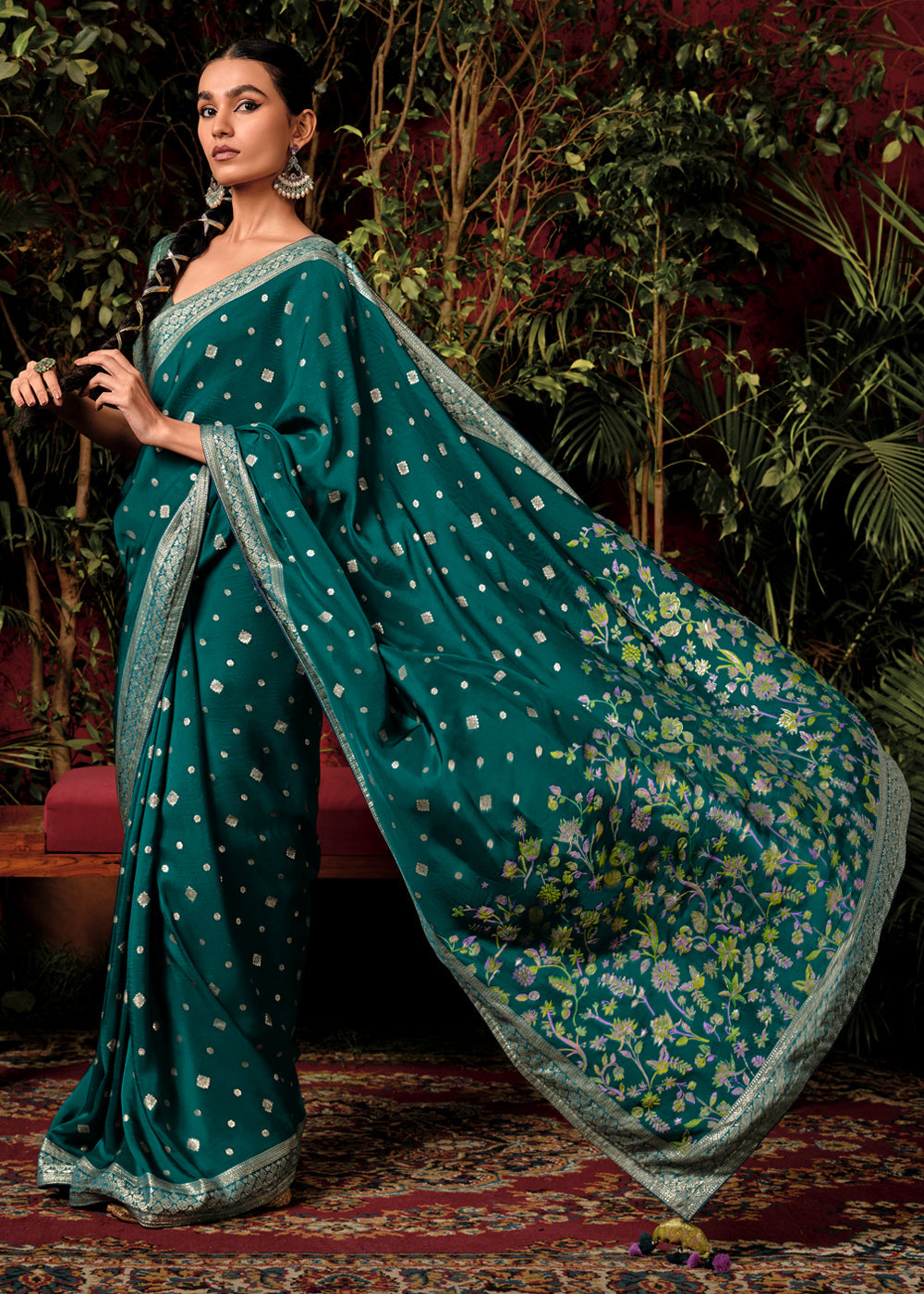 Antique Green Woven Dola Silk Saree with Blouse