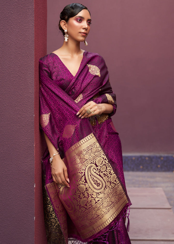 Wine Purple Woven Banarasi Satin Silk Saree