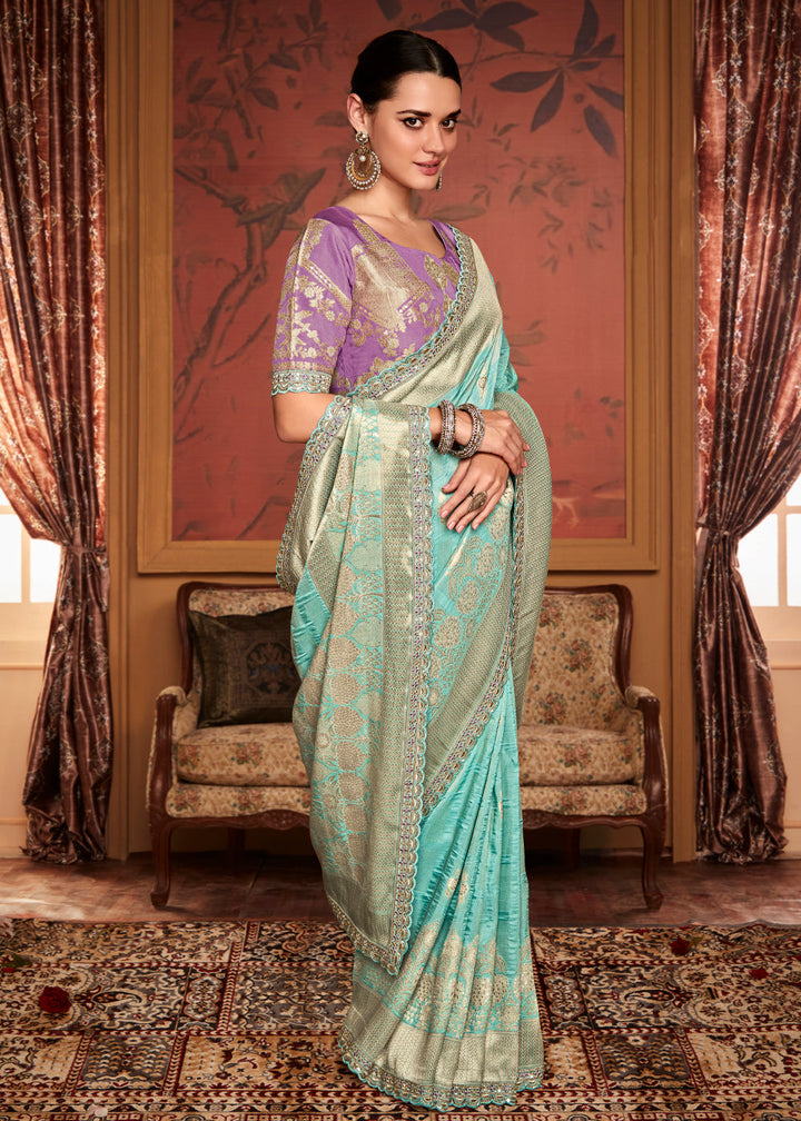 Alluring Blue Designer Soft Pure Dola Silk Saree