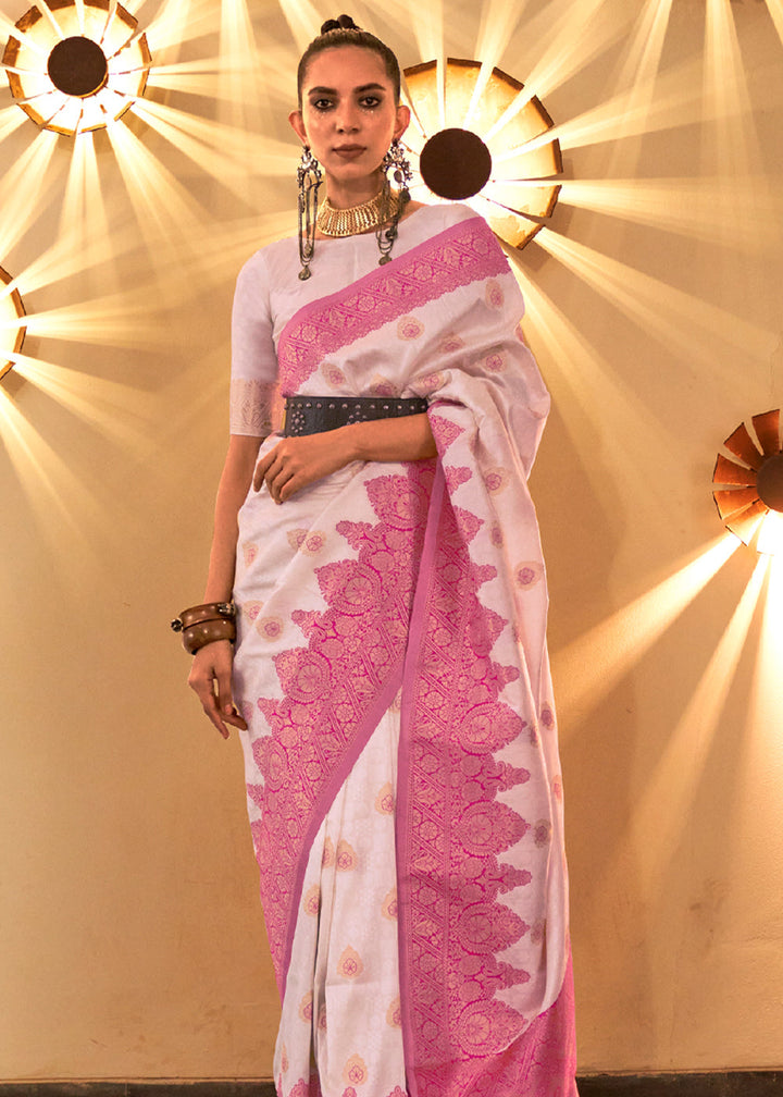 Light Pink Woven Banarasi Silk Saree