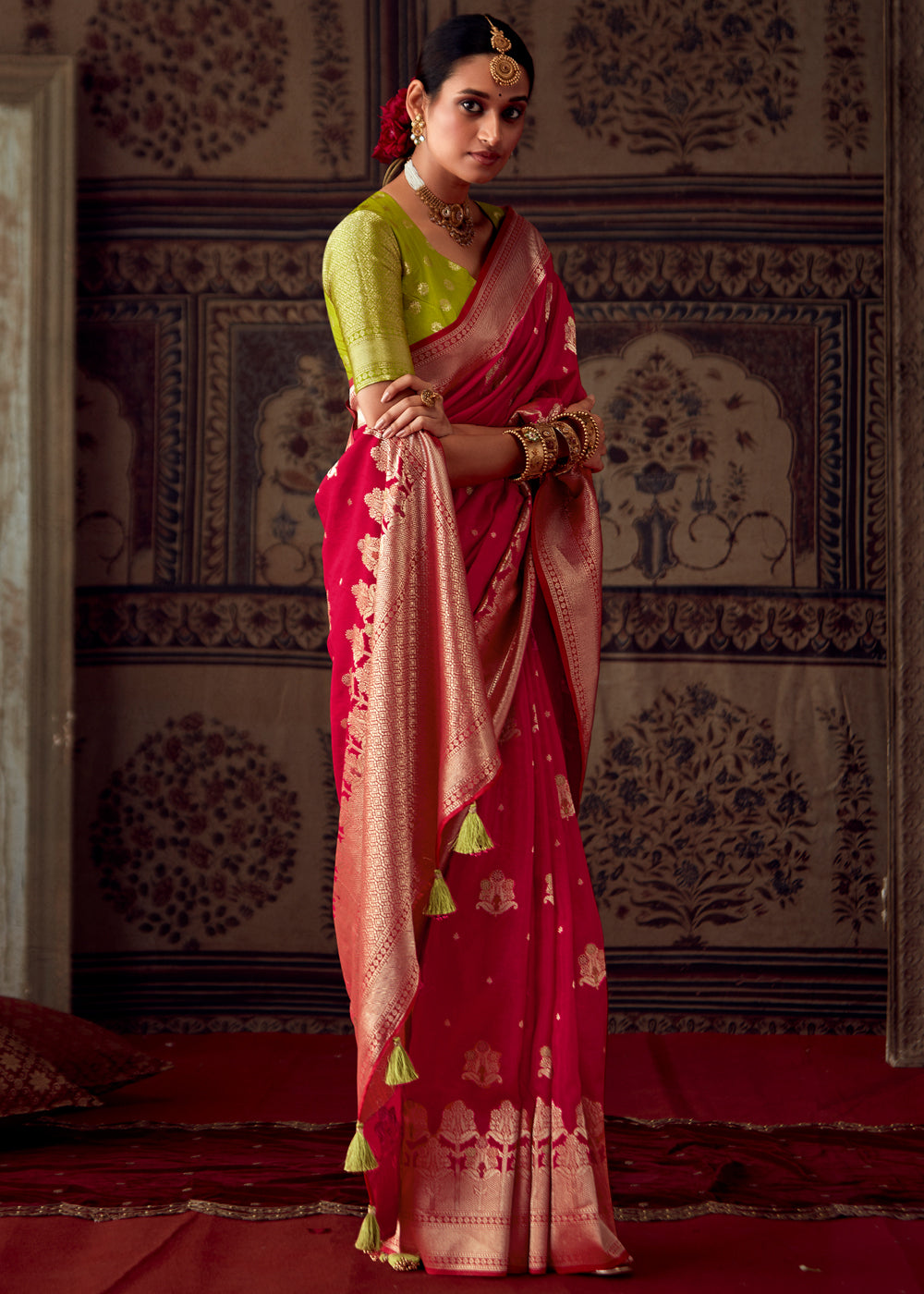 Bridal Red Woven Georgette Silk Saree