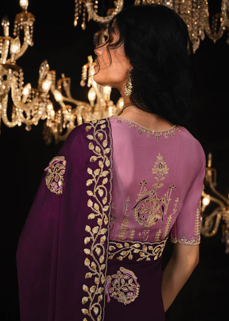 Rich Purple Tissue Embroidery Designer Saree