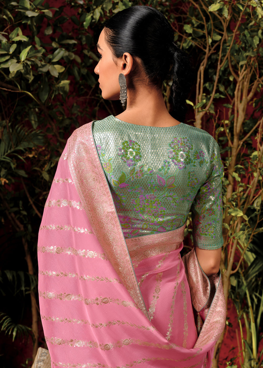 Delight Pink Woven Dola Silk Saree with Blouse