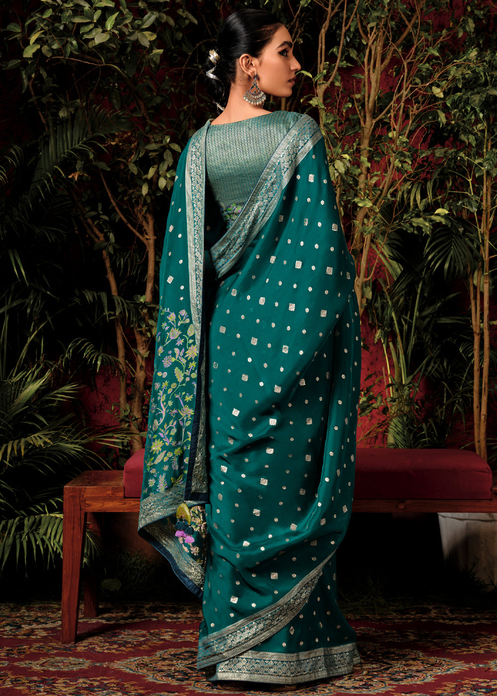 Antique Green Woven Dola Silk Saree with Blouse