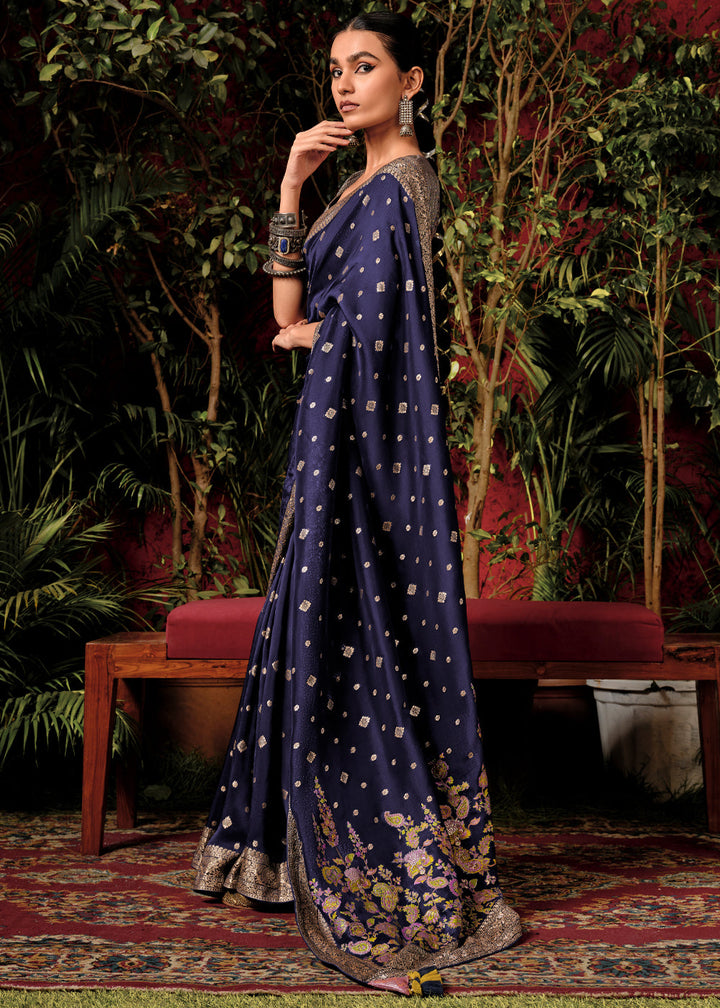 Twilight Blue Woven Dola Silk Saree with Blouse