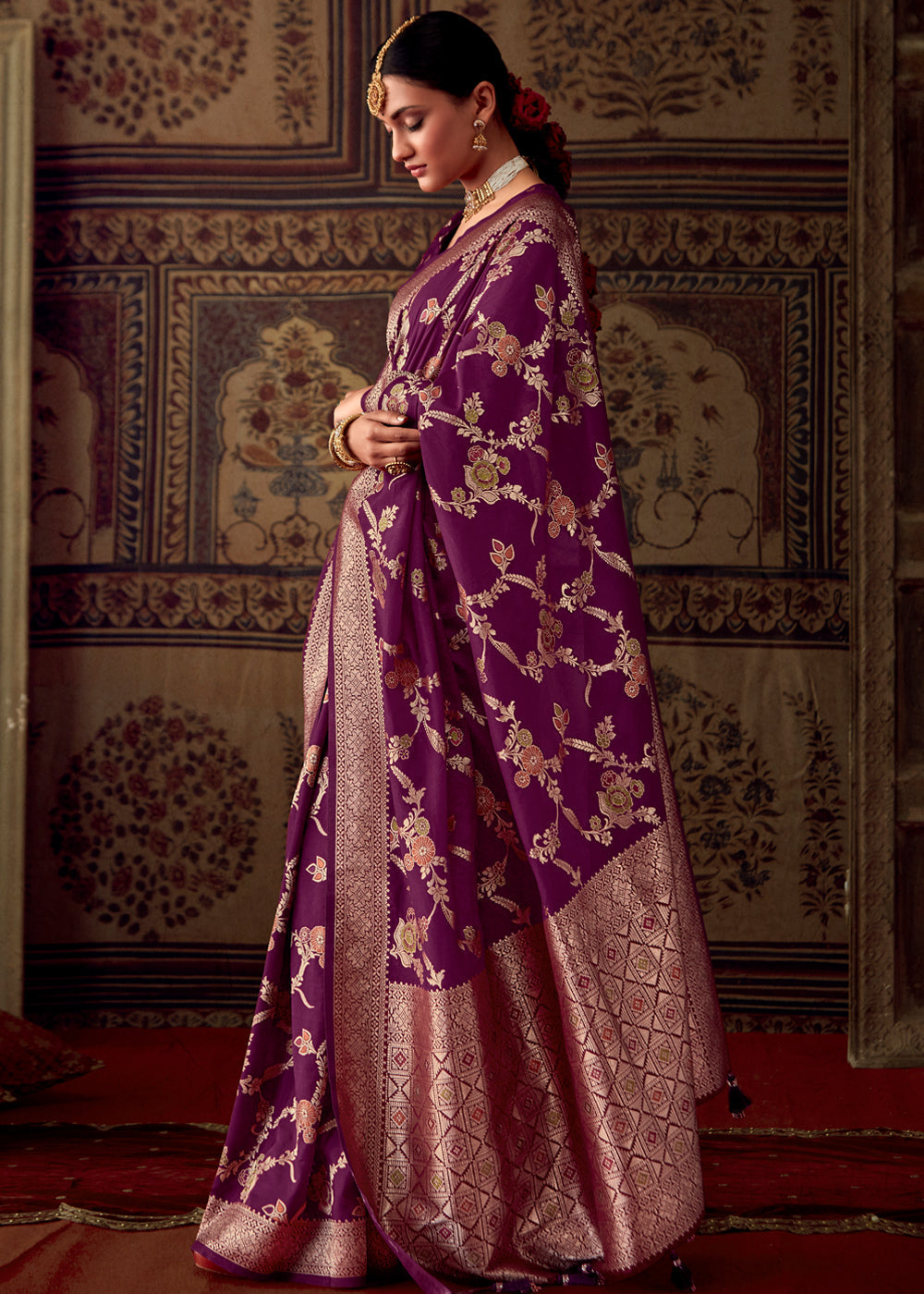 Light Purple Woven Georgette Silk Saree