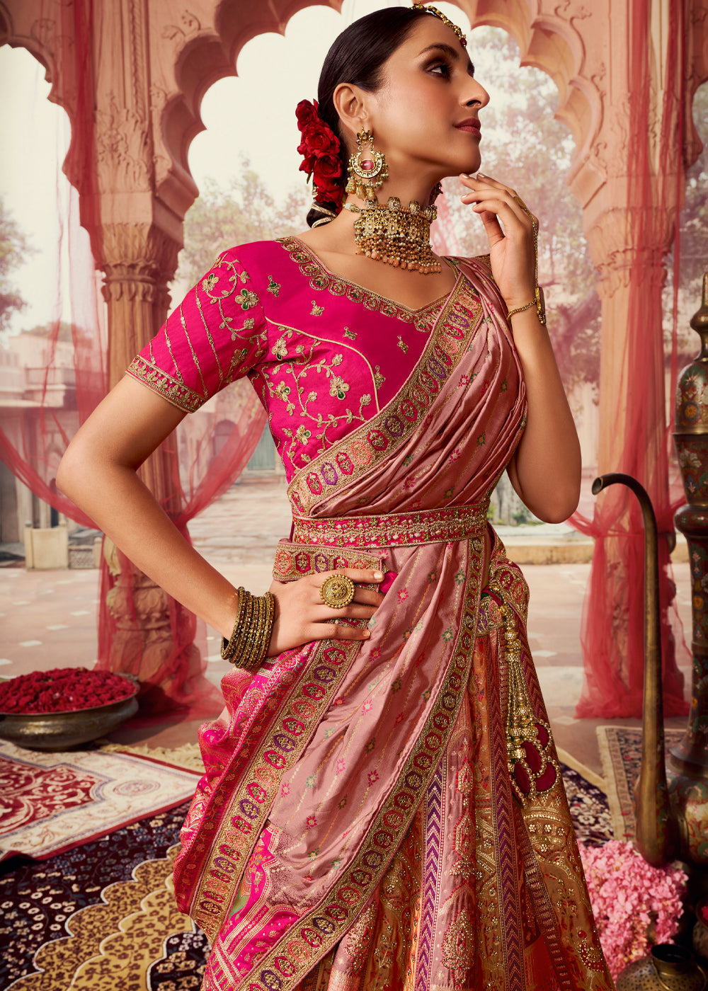 Banarasi silk Zari woven Lehenga for Women - HALFSAREE STUDIO - 4230693