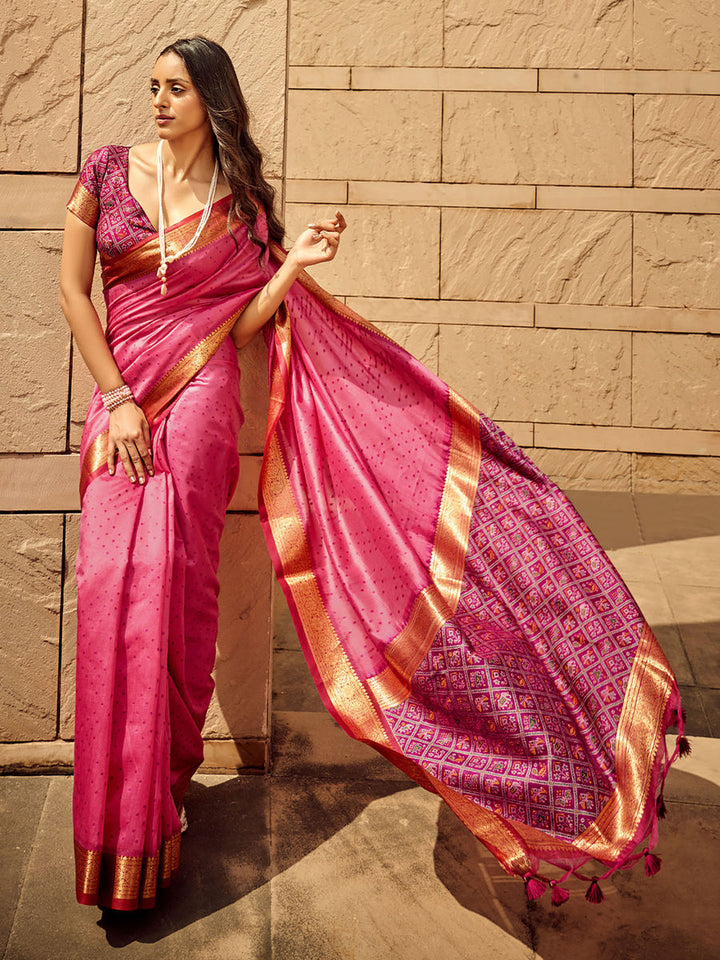 Pretty Pink Handloom Weaving Silk saree