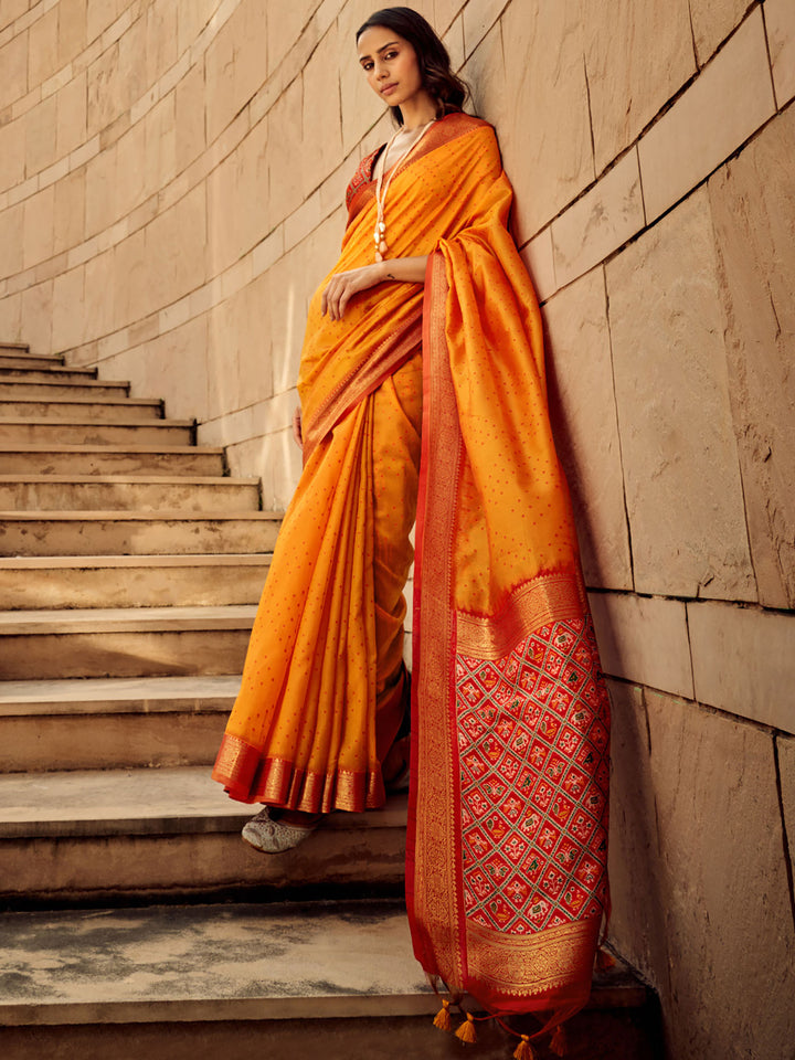 Flame Pea Orange Handloom Weaving Silk saree