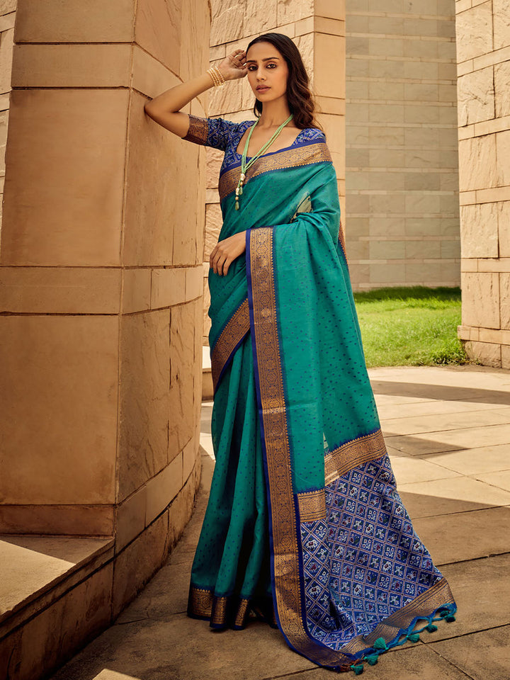 Peacock Blue Handloom Weaving Silk saree