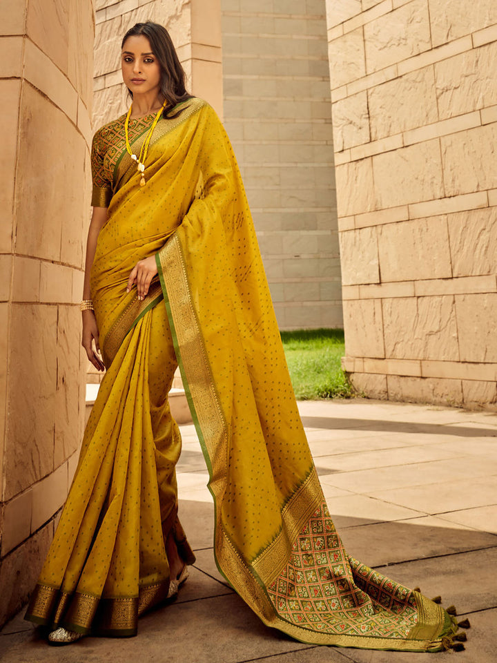 Mustard Yellow Handloom Weaving Silk saree