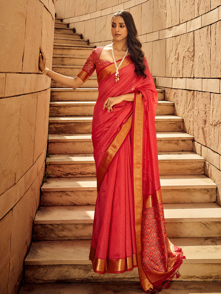 Cheery Pink Handloom Weaving Silk saree