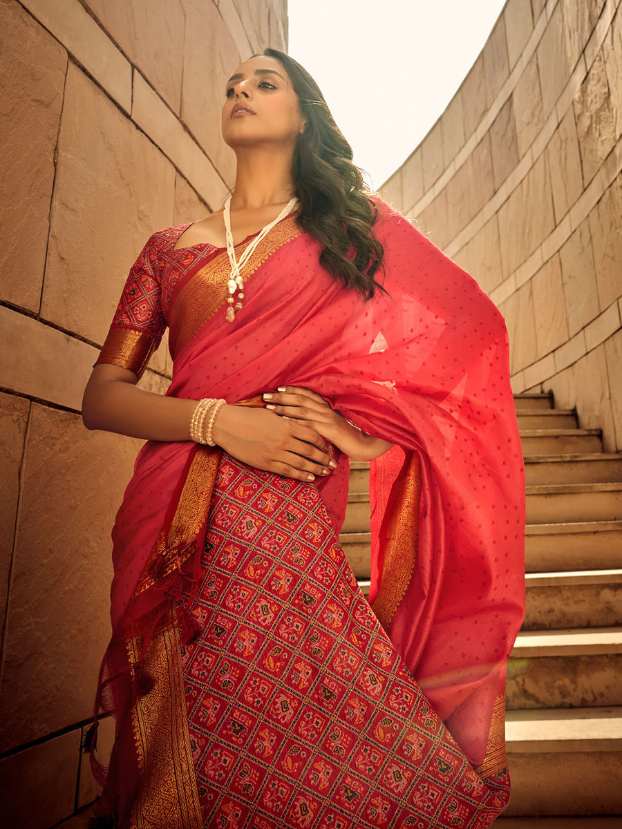 Cheery Pink Handloom Weaving Silk saree