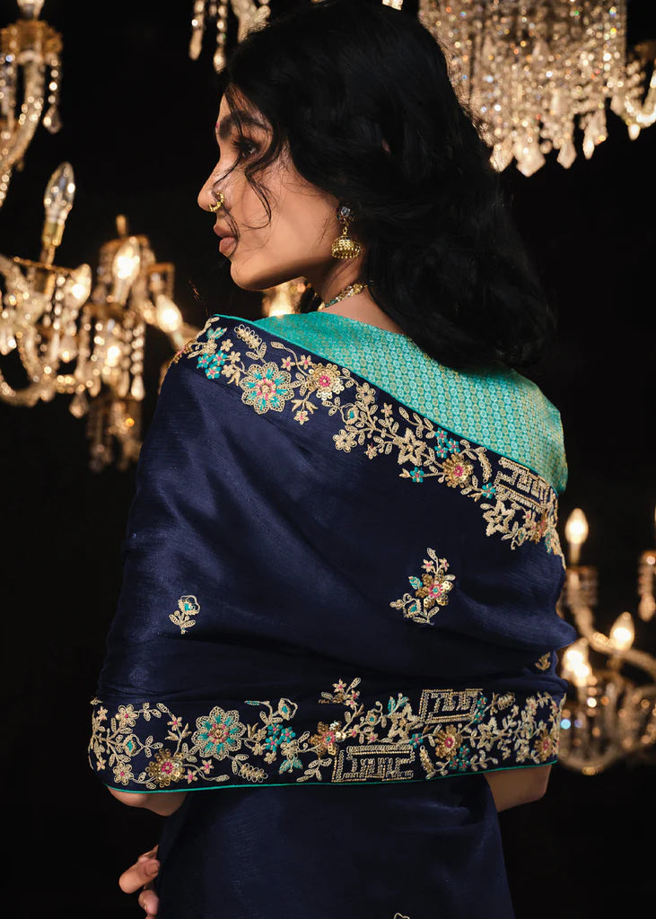 Traditional Blue Tissue Embroidery Designer Saree (Copy)