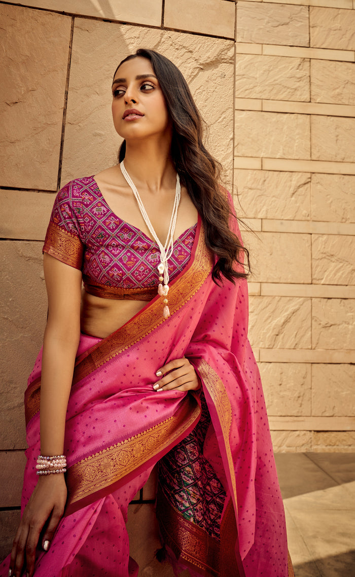 Pretty Pink Handloom Weaving Silk saree