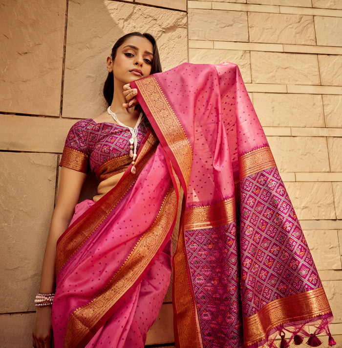 Pretty Pink Handloom Weaving Silk saree