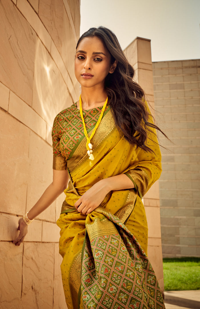 Mustard Yellow Handloom Weaving Silk saree