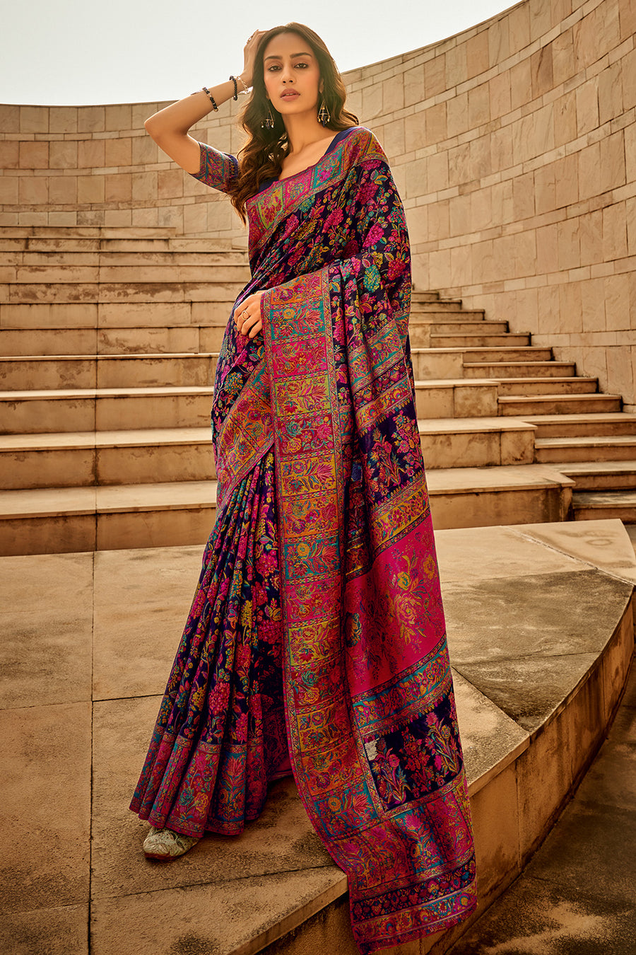 Rich Black Woven Designer Kashmiri Saree And Blouse – Rushini